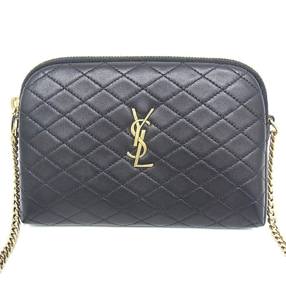 Saint Laurent Chain Mini Pouch Shoulder Leather Black Gaby